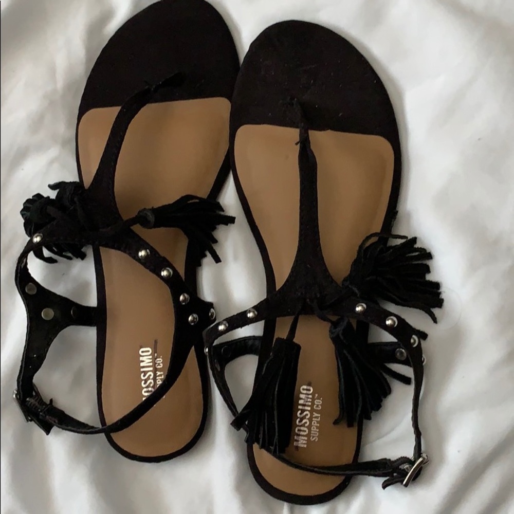 Black fringe & stud mossimo sandals